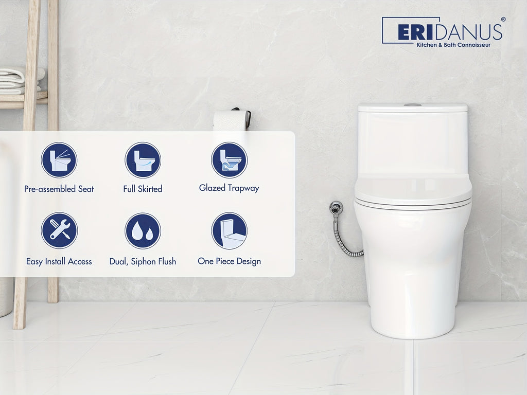 [Compact Dual Flush Toilet] Eridanus Compact Dual Flush Single Unit Toilet, Extended Shape Featuring a 16-3/8" Seat Elevation, Gentle Close Lid, 1.1/1.6 Gallons Per Flush, 12" Rough-In