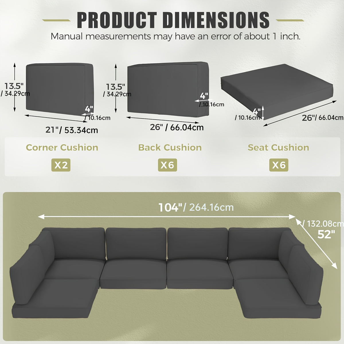 14pcs Outdoor Seat Cushions, Furniture Replacement Cushions with 6 Seat Cushion Covers And 8 Back Covers, for Sofa And Chair, Bench Seat Cushions, Patio Furniture Cushion Covers, Seat Cushion For Bench, Grey Chaise Lounge Cushions, Outside Cushions, Bench