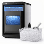 Countertop Nugget Ice Maker, Qunler 46 Lbs/Day Soft Chewable Pellet Ice Machine, Self-Cleaning Stainless Steel Ice Maker with Ice Scoop And Ice Basket for Iced Coffee, Soda, Tea, Cold Drinks, Home Kitchen & Office Use