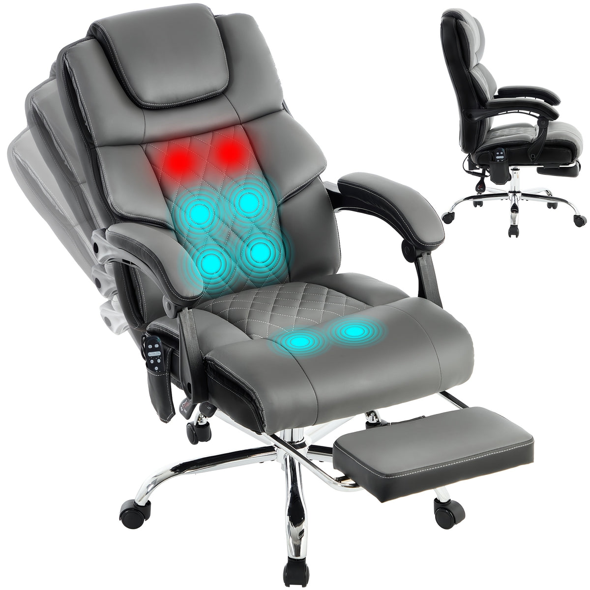 Massage Office Chair for Large Individuals — Heated Vibration Recliner with Adjustable Height and Footrest