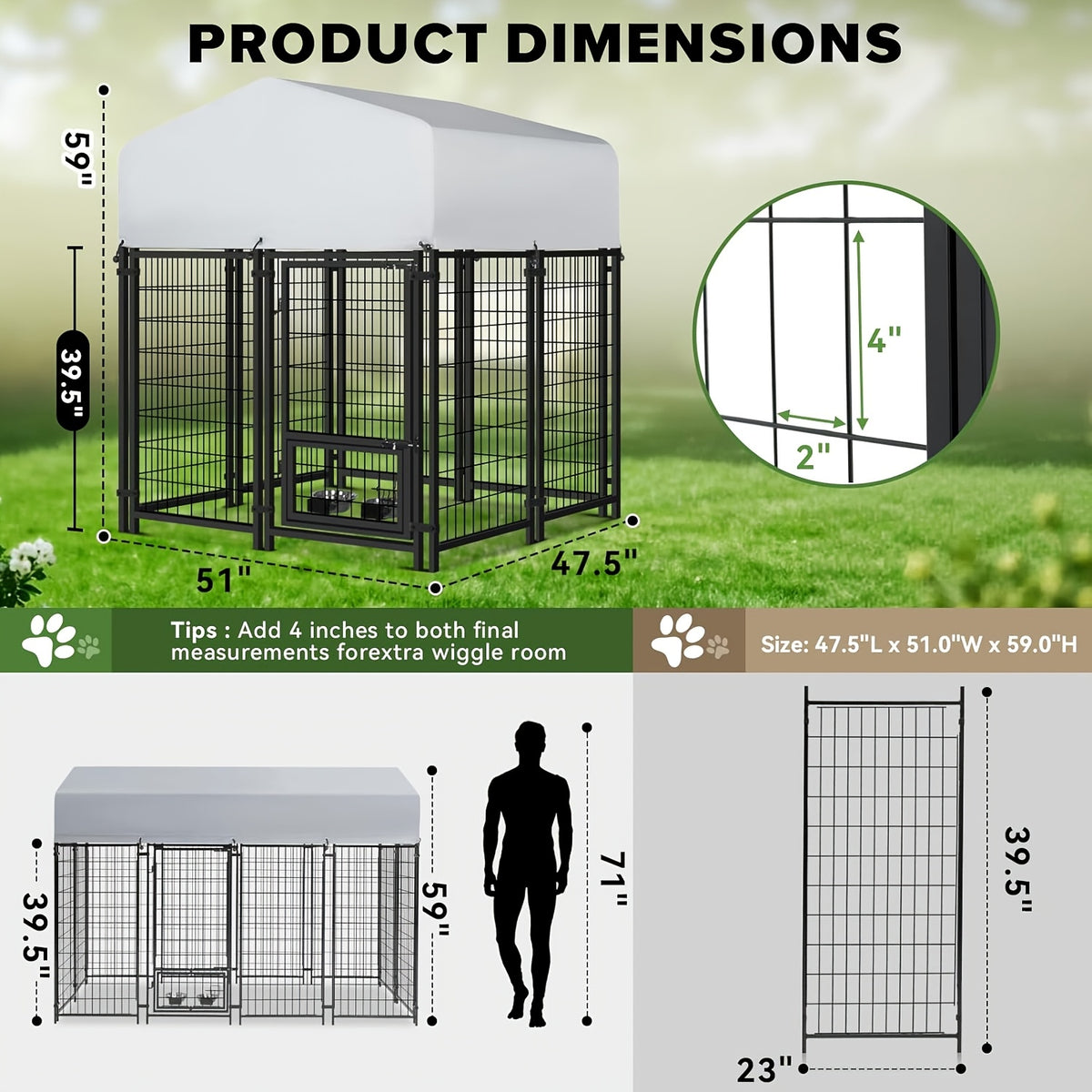 Towalker 8X4X5Ft Outdoor Dog Enclosure for Large Breeds, Heavy-Duty Welded Wire Playpen for Outdoor Use, Recently Enhanced Security Door Lock And Panel Connector/Uv-Resistant Roof Cover