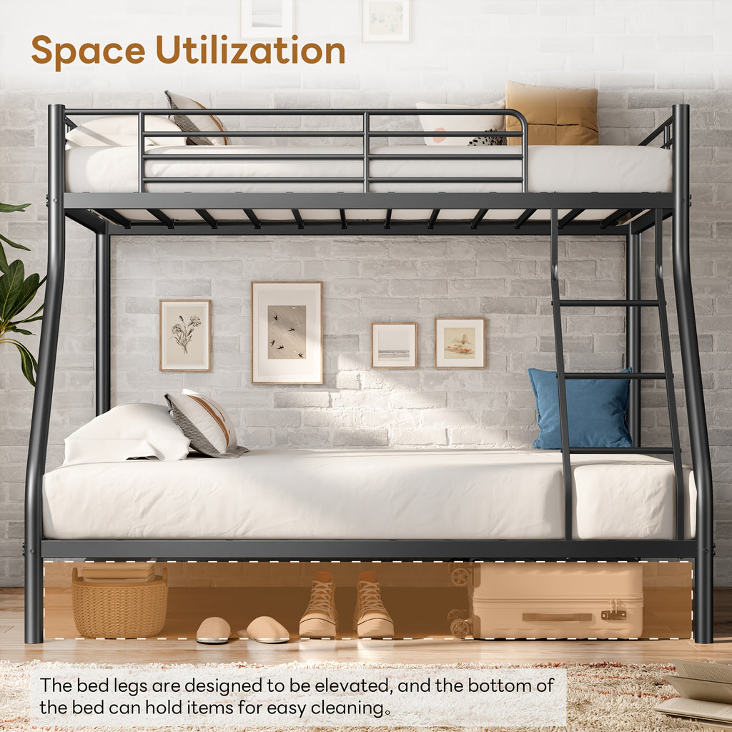 Bunk Beds Twin Over Twin/Full Size, Heavy Duty Metal Bunk Bed Frame With Angled Ladder For Spaces-Saving, Smooth Rounded Edges, Noise Free & Easy Assembly, Black