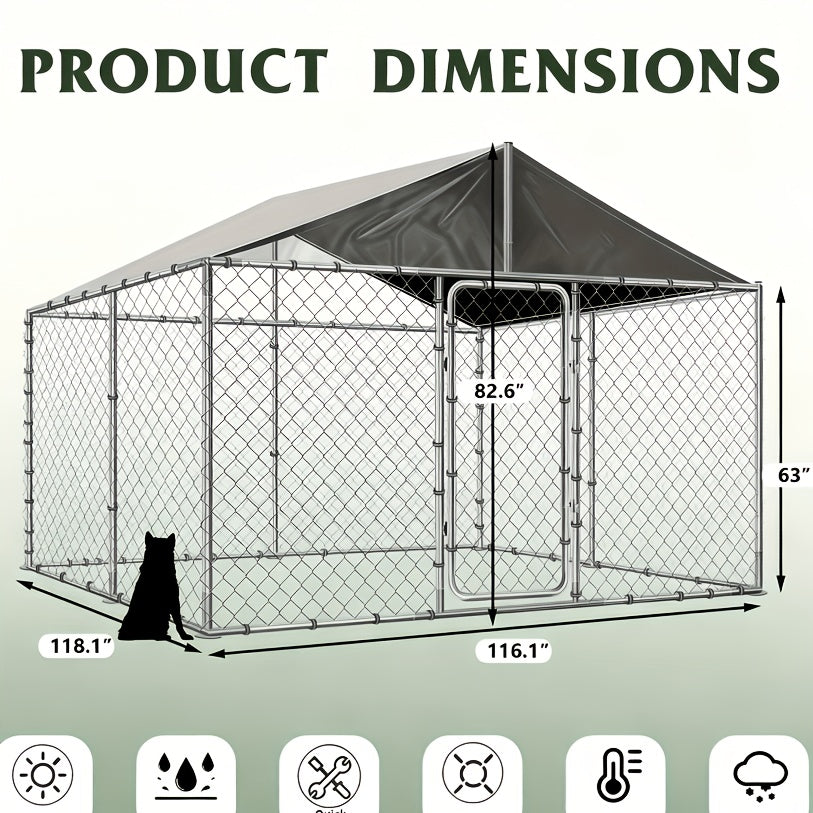 [Outdoor Dog Kennel] QUYZE Outdoor Dog Kennel With Roof, 10X10X7Ft Large Heavy Duty Dog Cage Run Playpen With Secure Lock, Water And UV Resistant