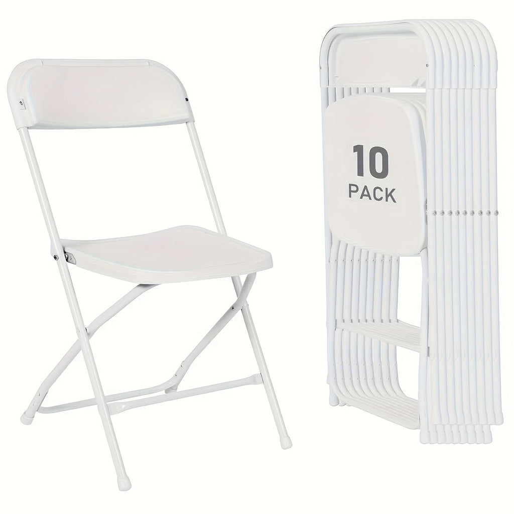 10-Pack White Plastic Folding Chairs, Steel Frame 500LB High Capacity Event Chair Commercial Chairs, Lightweight Portable Plastic Chair for Parties And Weddings, Stackable Commercial Event Seats