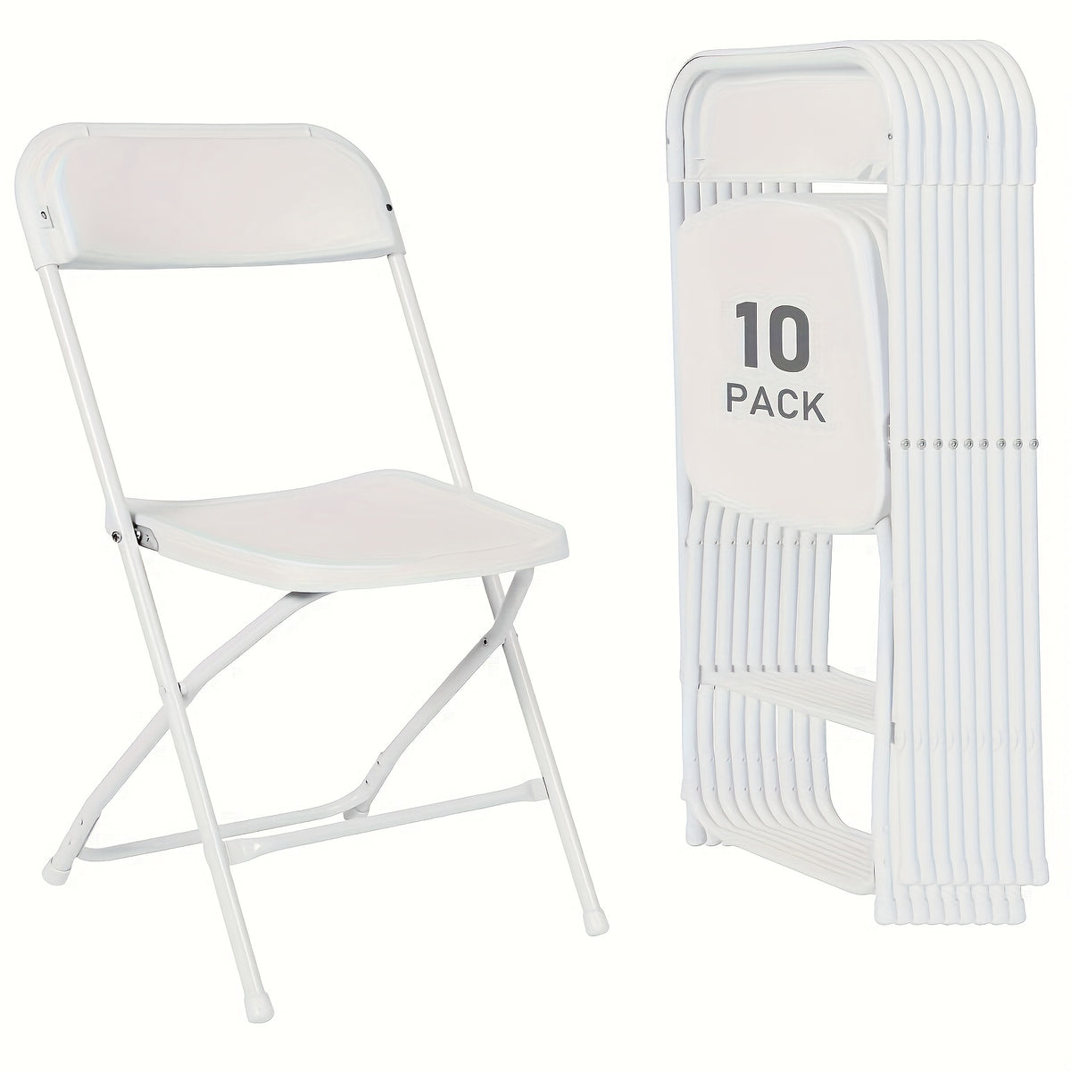 10-Pack White Plastic Folding Chairs, Steel Frame 500LB High Capacity Event Chair Commercial Chairs, Lightweight Portable Plastic Chair for Parties And Weddings, Stackable Commercial Event Seats