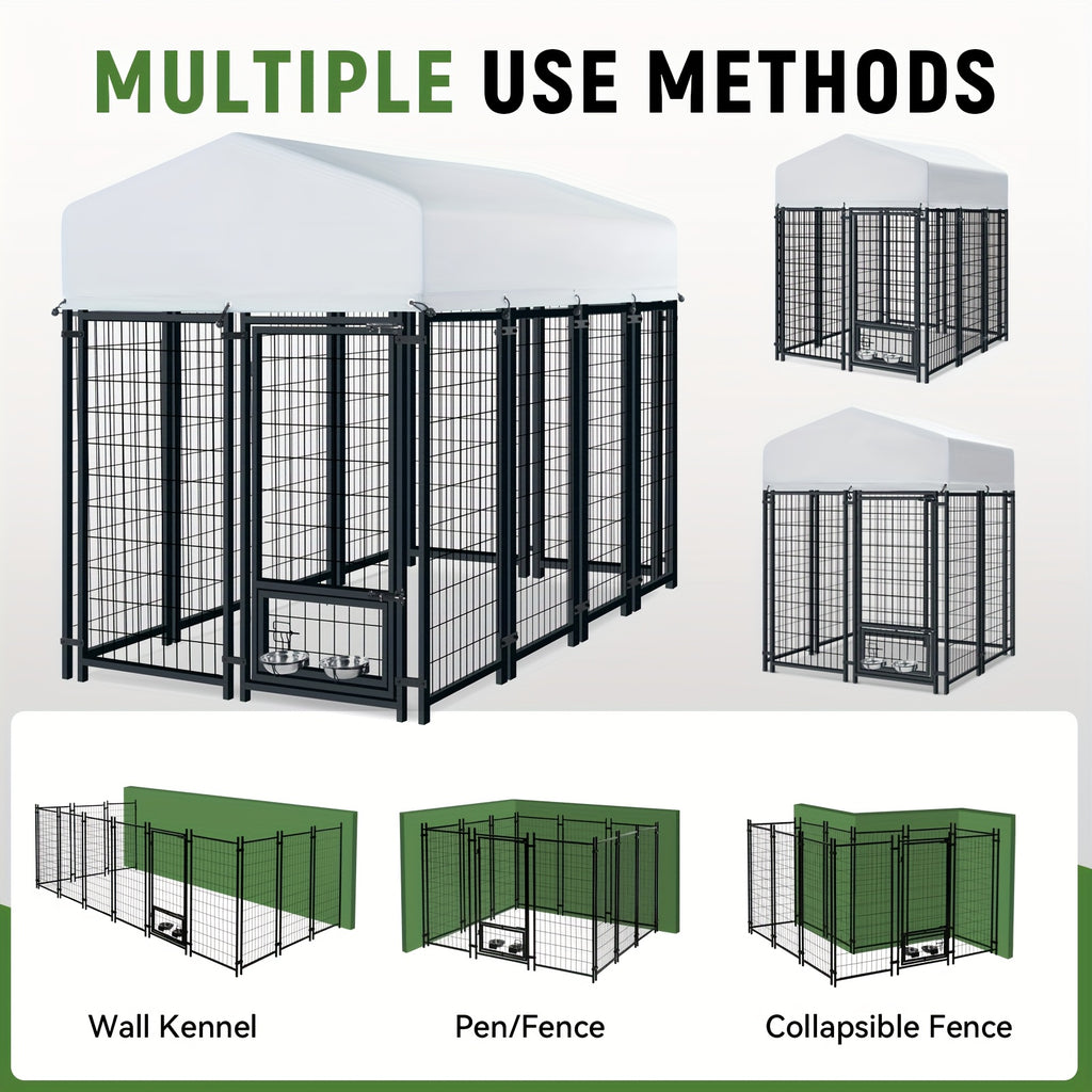 Towalker 8X4X5Ft Outdoor Dog Enclosure for Large Breeds, Heavy-Duty Welded Wire Playpen for Outdoor Use, Recently Enhanced Security Door Lock And Panel Connector/Uv-Resistant Roof Cover