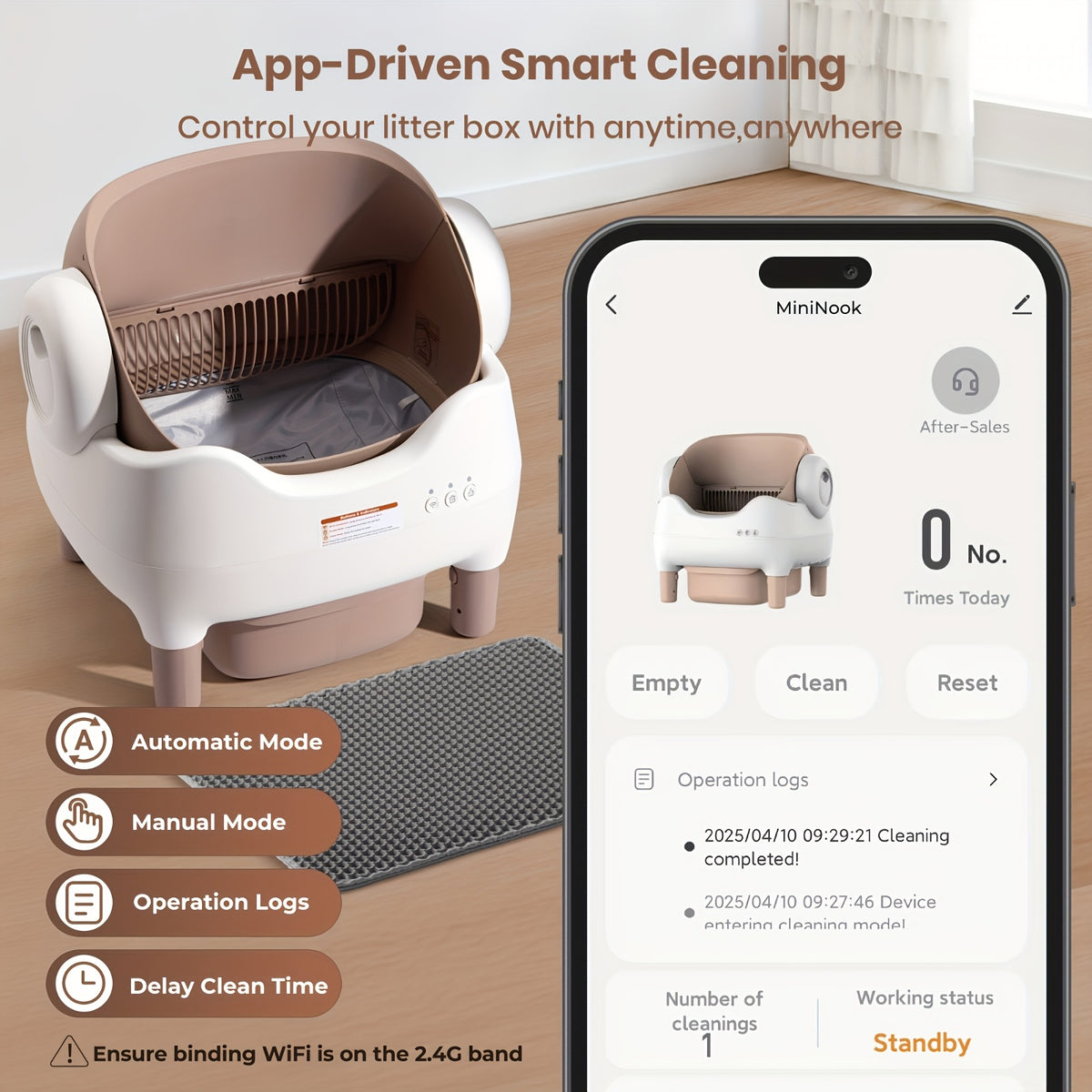 Large Smart Self-Cleaning Cat Litter Box, App-Controlled Automatic Cleaner with 3.43Gal Big Capacity, 2.4G Wifi Cat Litter Box with Odor Removal, 14-Day Hands Free Scoopless Care, Auto-Scoop, Ideal for Busy Pet Owners, 1 Brush, Trash Bags And 1 Mat