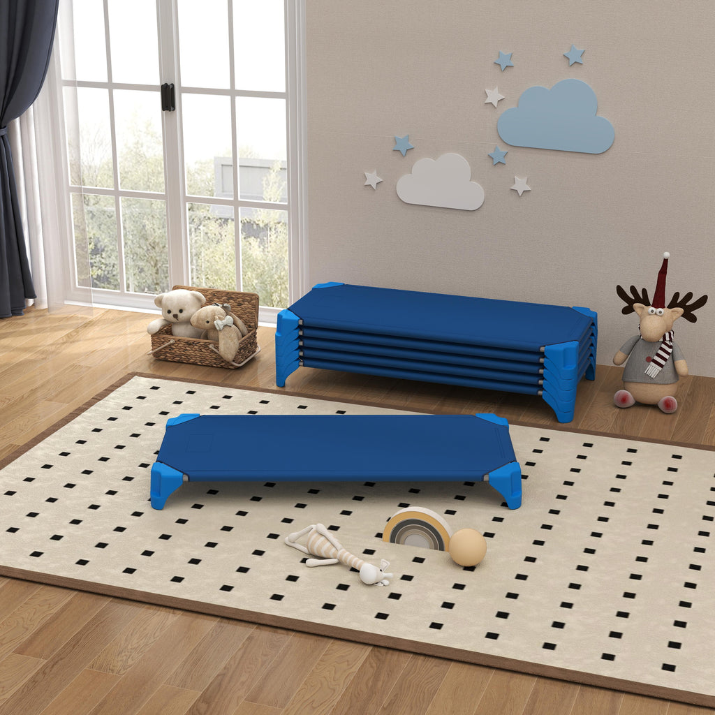 COSTWAY 6-Pack Stackable Time Cots, Space-Saving Daycare Cots w/Metal Frame, Oxford Cloth, Portable Toddler Sleeping Beds for Preschool and Kindergarten, No Assembly Required, 52" x 23.5".