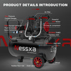 8/10/14 Gallon Ultra Quiet Air Compressor, 116PSI Oil-Free Air Compressor Tank, 110V/60Hz, 70dB Air Compressor for Car Repair, Spray Painting, Woodwork Nailing