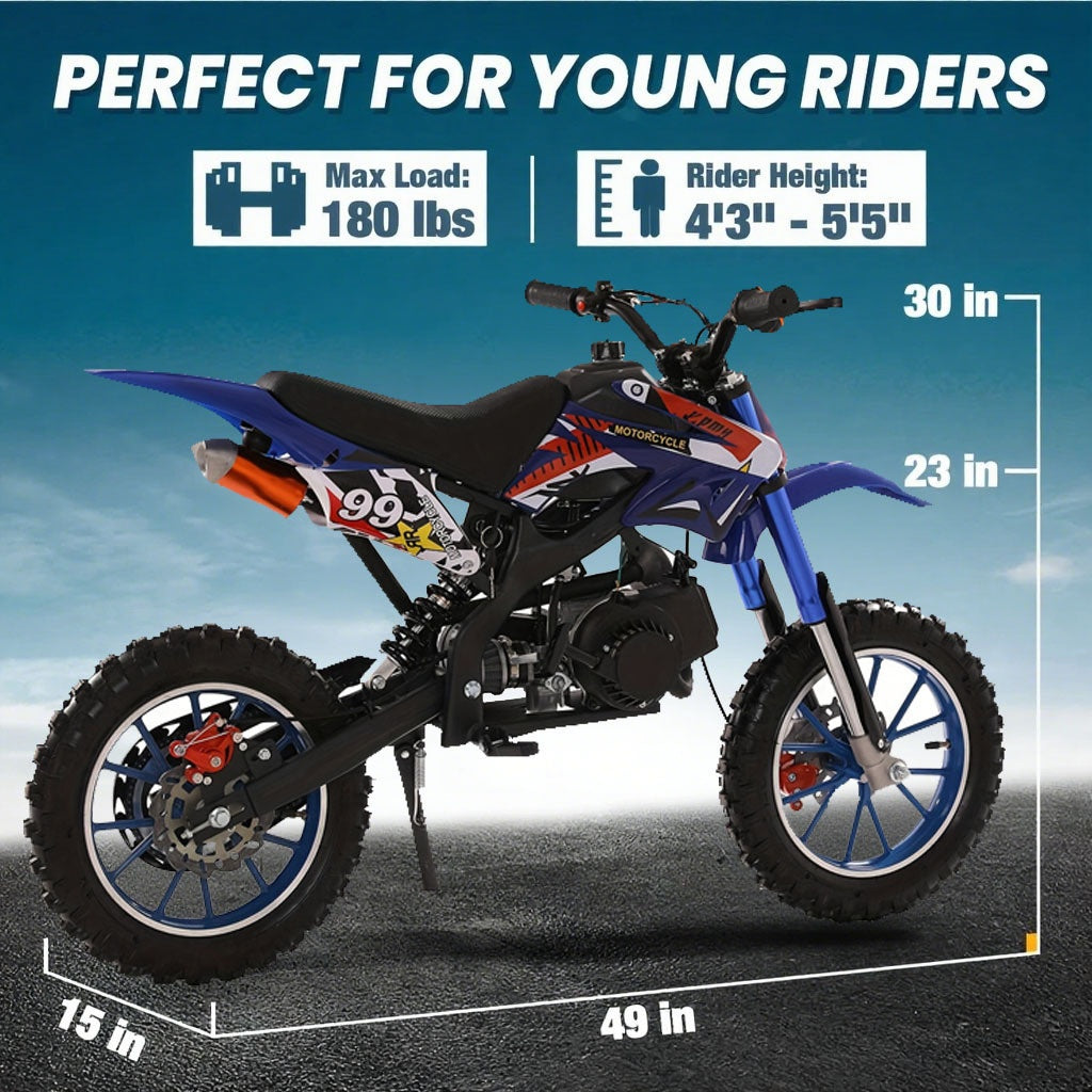 49cc 2-Stroke Mountain Dirt Bike, Gas Power Motocross, Off Road Mini Motorcycle, Pocket Motorbike With Front Rear Disc Brakes, Maximum Speed Up To 20mph, Without Battery
