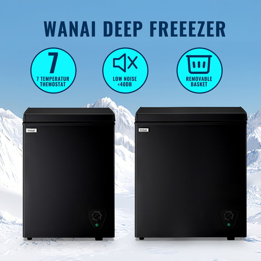 [Small Deep Freezer] WANAI Small Deep Freezer, 2.5/3.5/5.0 Cubic Feet Chest Freezer with Adjustable Temperature, Top Open Door, Removable Storage Basket for Home, Kitchen, Office, for Home And Apartment, Black
