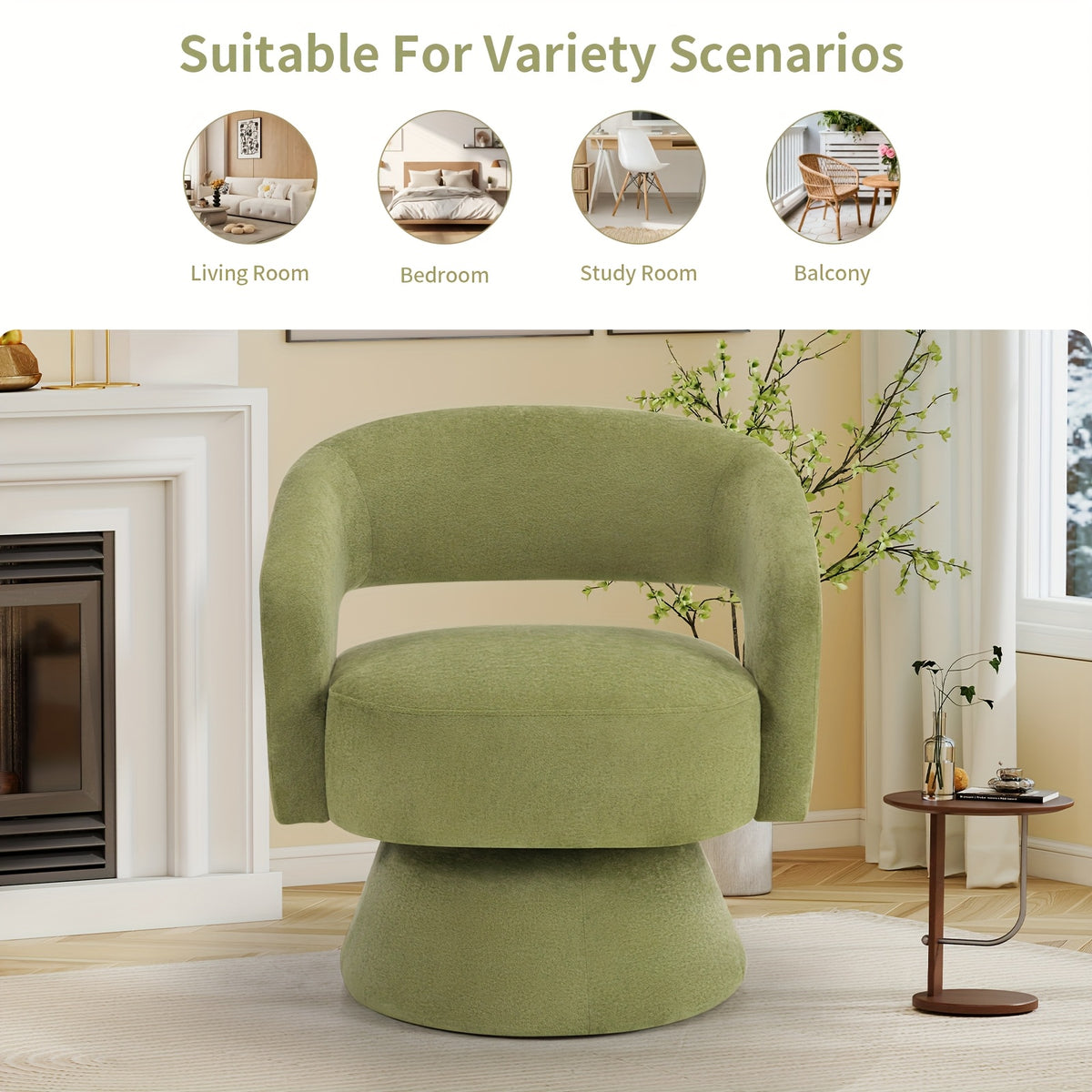 Household Furniture: Modern Green 360-Degree Swivel Accent Chair - Barrel-Shaped Lounge ArmchairFeatures: Soft Material, Easy-to-clean SurfaceApplicable Scenarios: Living Room, Bedroom And Reading Nook.CS059