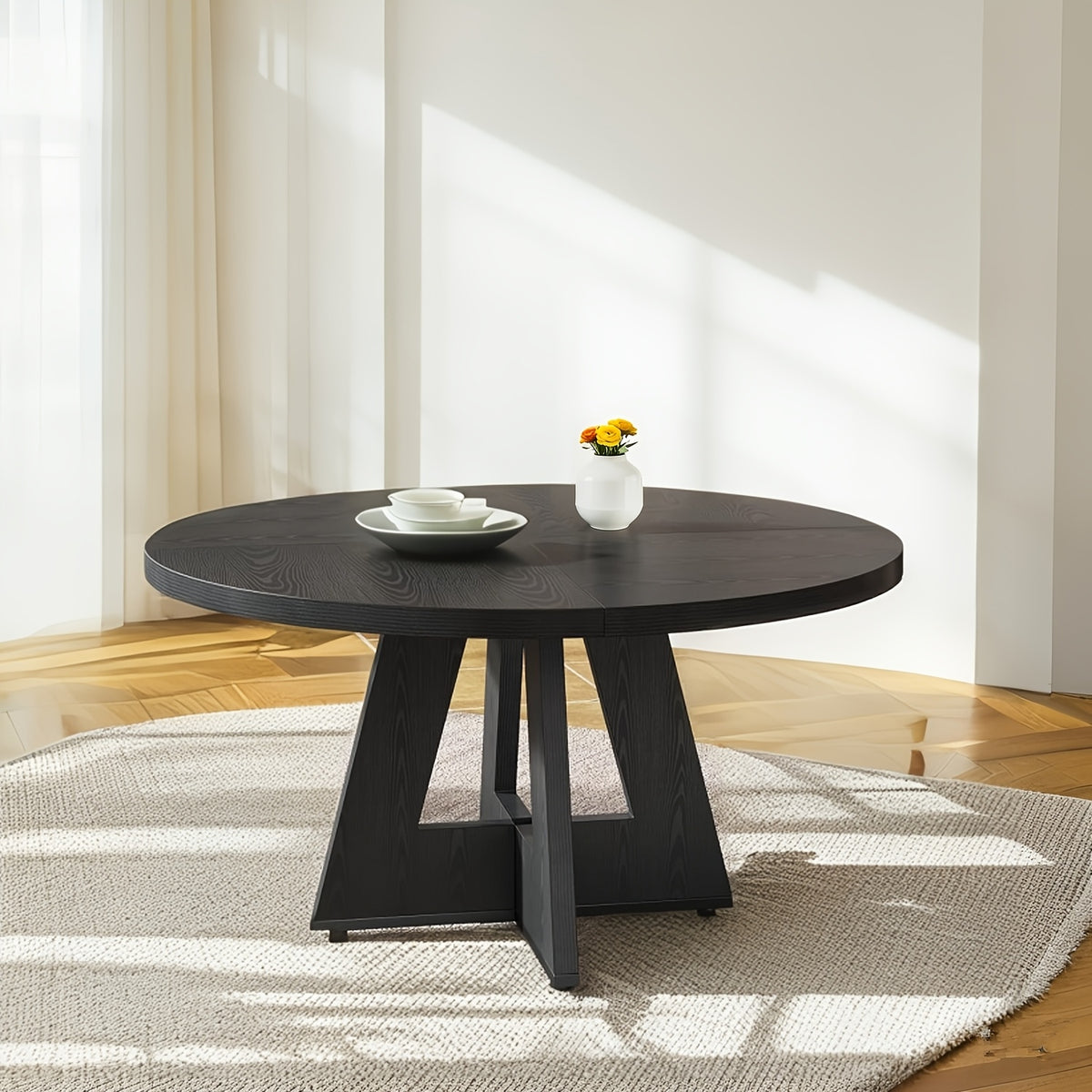 47" Round Dinner Table, Farmhouse Dining Table for 4, Ideal for Dining Room, Kitchen, Or Living Room