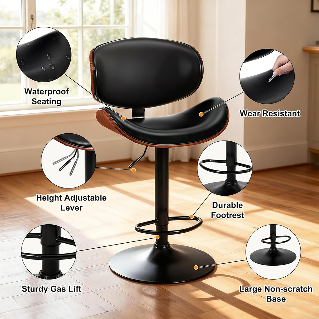 2pcs Or 4pcs for Bar Stool Set with Adjustable Height, PU Leather Seat Cushion, Ergonomic Backrest, Footrest, And Non-Slip Rubber Base, Perfect for Bars And Home Kitchen Islands