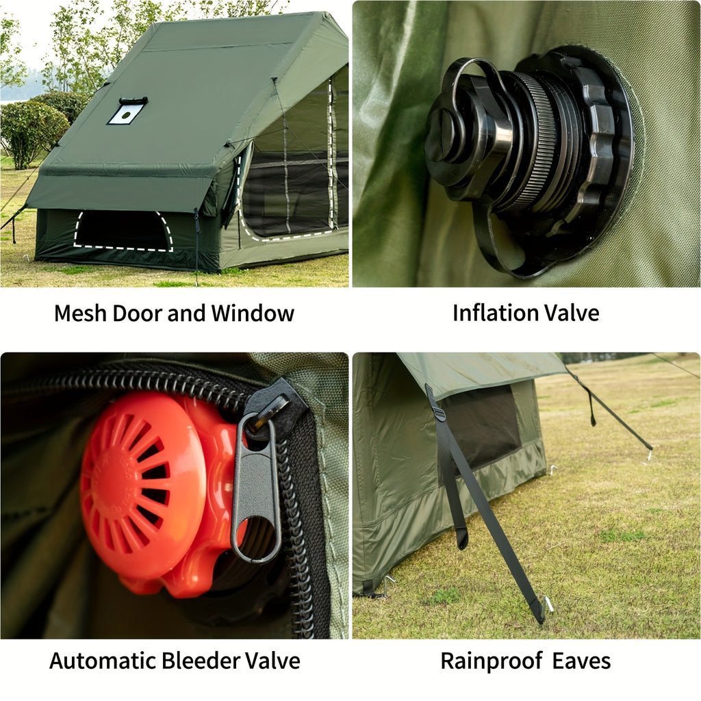 65 Sq.ft Inflatable Camping Tent For 3-4 Person, Self-Supporting Air Tent With Easy Setup, Windproof Cabin Tent With Mesh Windows, Portable Inflatable Tent For Outdoor Camping, Hiking, Backpacking & Travel