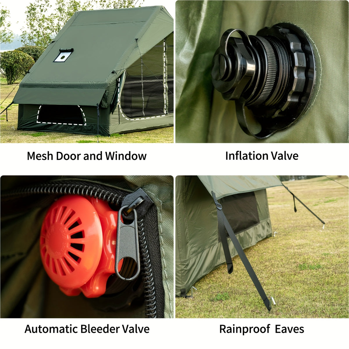 65 Sq.ft Inflatable Camping Tent For 3-4 Person, Self-Supporting Air Tent With Easy Setup, Windproof Cabin Tent With Mesh Windows, Portable Inflatable Tent For Outdoor Camping, Hiking, Backpacking & Travel