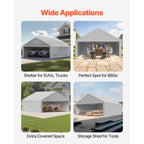 VEVOR Carport Replacement Canopy, 10 x 20 ft / 12 x 20 ft / 13 x 20 ft / 20 x 20 ft Potable Garage Tent Top Tarp with Sidewalls, UV-Resistant & Waterproof, Heavy Duty Car Shelter Tarp with Ball Buggees, Beige / Grey, Frame Not Included