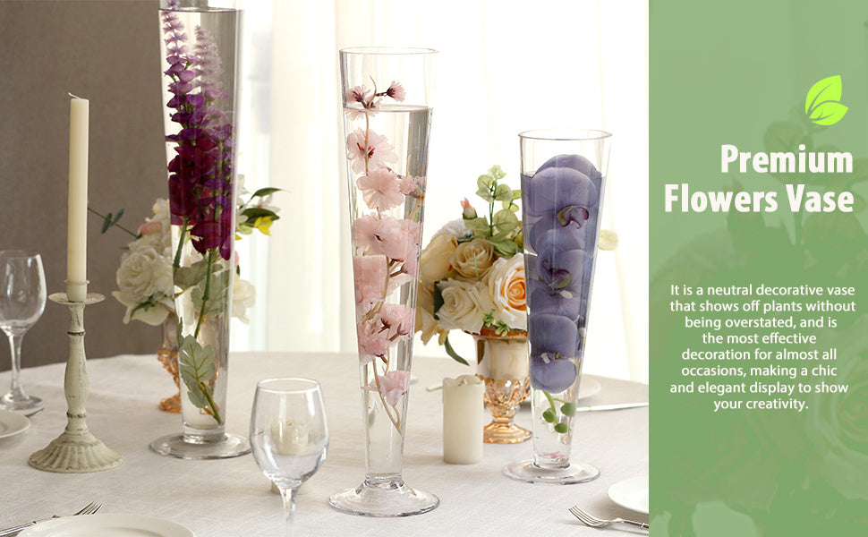 Trumpet Vases, 6pcs, Clear Pilsner Floral Planter Centerpiece, Wedding Event Home Decor