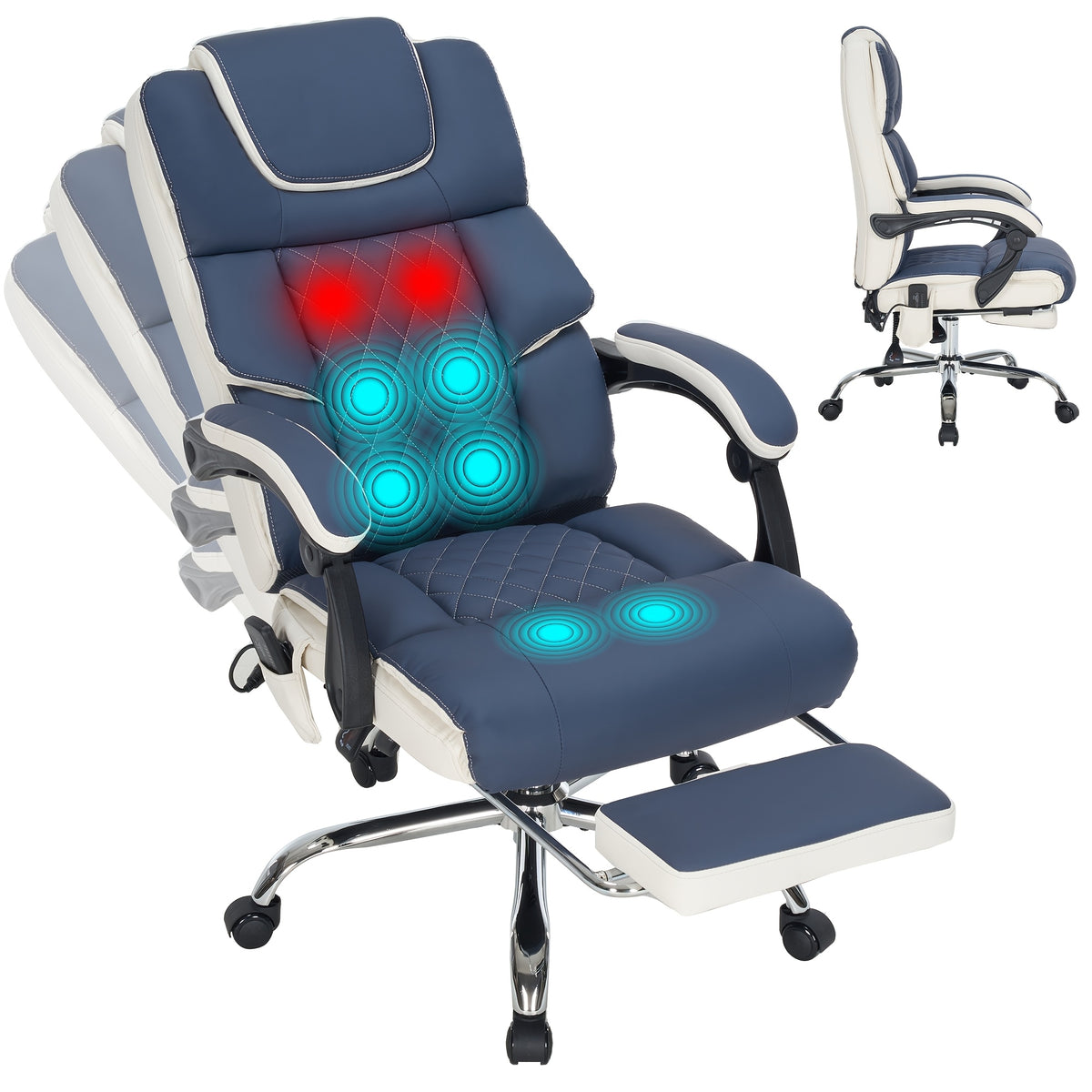 Massage Office Chair for Large Individuals — Heated Vibration Recliner with Adjustable Height and Footrest