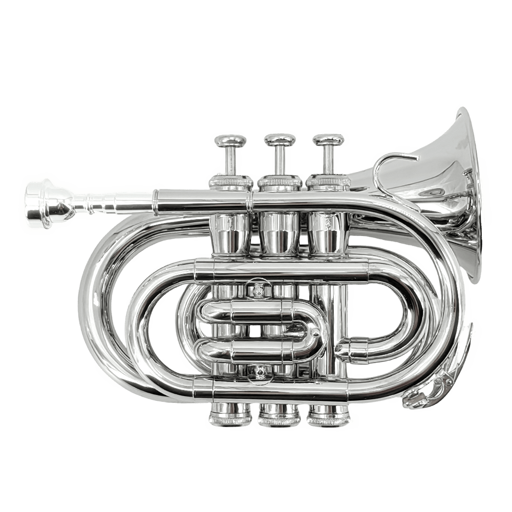WUQIMUSC Bb Pocket Trumpet Nickel Plated, Brass Beginner Trumpet with 7C Mouthpiece, Case, Cleaning Kit & Gloves Musical Instruments Gift