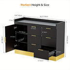 OmySalon Free-Standing Salon Station with 6 Drawers & Storage Cabinet - White Golden & Black Golden Barber Organizer, No Power Required, Durable Mobile Hair Styling Station for Salon & Spa Organization, Sleek Modern Design, Barber Supplies