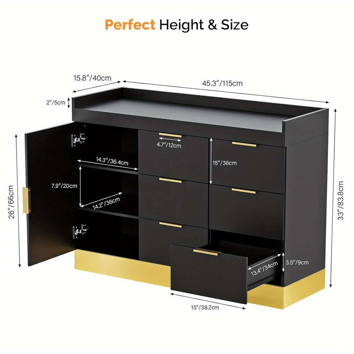 OmySalon Free-Standing Salon Station with 6 Drawers & Storage Cabinet - White Golden & Black Golden Barber Organizer, No Power Required, Durable Mobile Hair Styling Station for Salon & Spa Organization, Sleek Modern Design, Barber Supplies