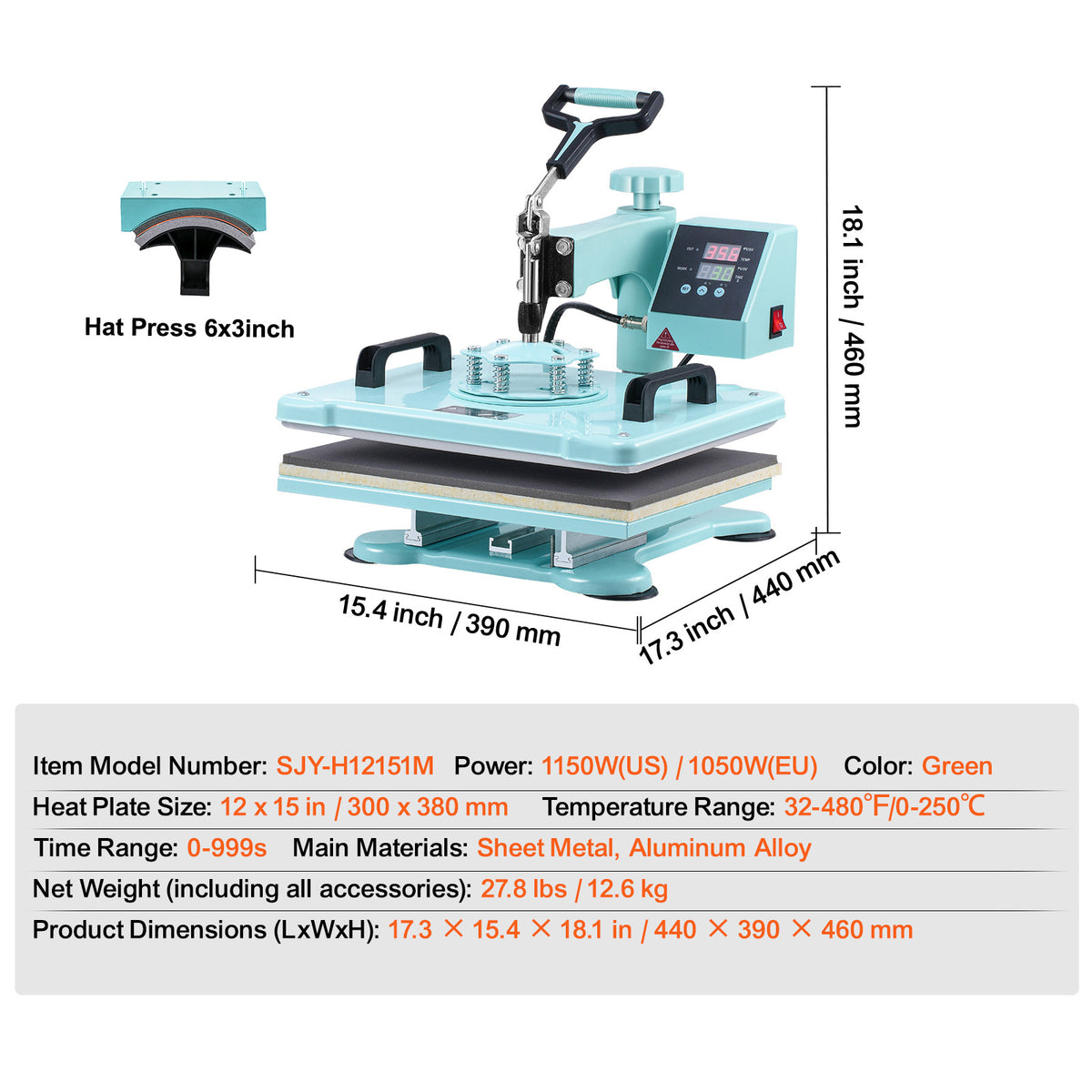 VEVOR Heat Press Machine 12x15 in 2 in 1 Heat Transfer Machine for T-Shirts Hats