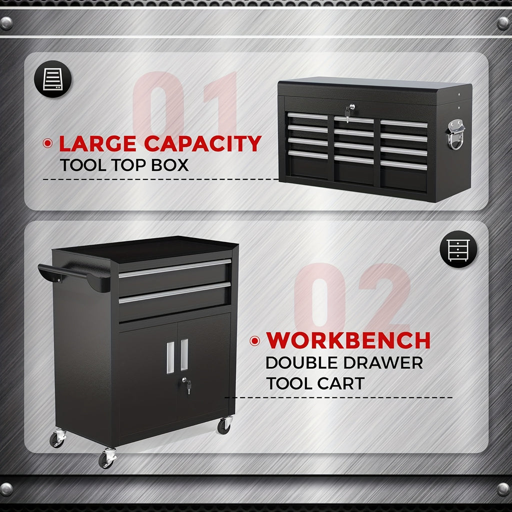 Rolling Tool Chest with Wheels, 8 Drawer High Capacity, 2-in-1 Detachable Steel Toolchest Organizer Combo for Garage, Workstation, Barbershop(Black)