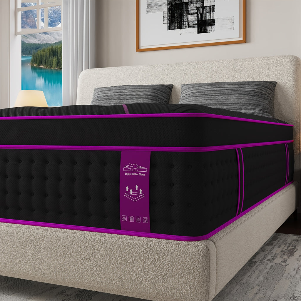 12-Inch/14-Inch Hybrid Mattress, Twn, Full Queen &King Sizes, Ergonomic Support, Individually Wrapped Springs & Memory Foam, Medium Firm