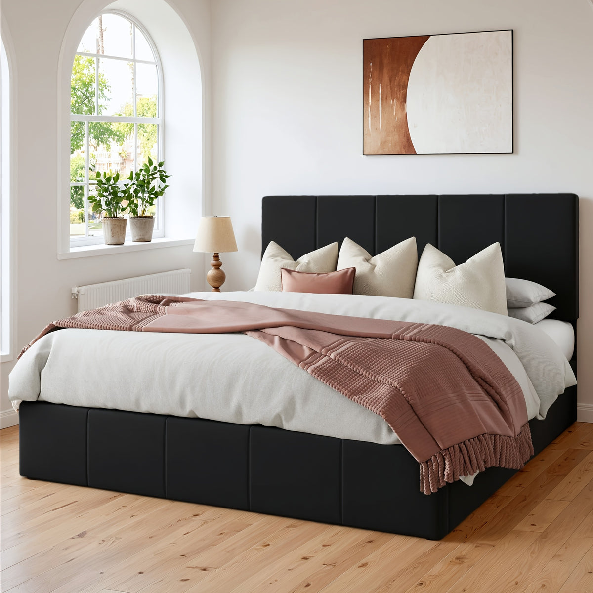 WEEWAY Lift Up Storage Bed, Modern Velvet Upholstered Headboard, Hydraulic Platform Bed, Wooden Slats Support, Heavy Duty Mattress Foundation, No Box Spring Needed, Easy Assembly, Full/Queen/King Size, for House Bedroom Furniture, Free Shipping
