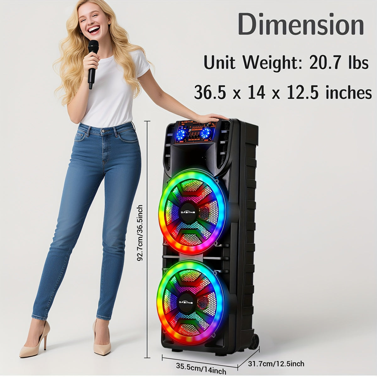 Dual 12" Portable BT Wireless Party Speaker - Powerful Bass, Loud Sound, RGB Light Show, EQ Controls (Treble/Bass/Delay/Volume), Lightweight for Outdoor/Indoor Party Events Karaoke PA System