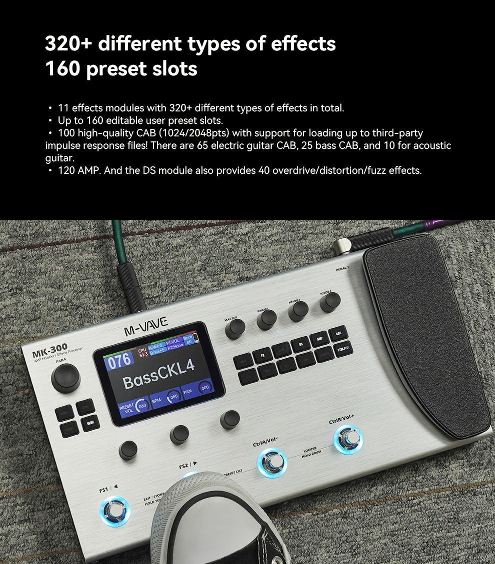M-VAVE MK-300 Electric Guitar Comprehensive Effect Device, Accompaniment Loop, Analog Speaker And Sound Card Equipment, Bass Phrase Loop Drum Machine