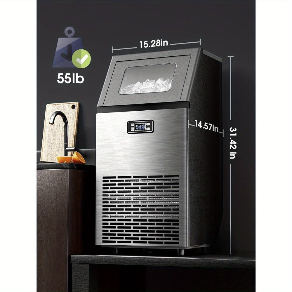 Commercial Ice Machine, 100Lbs/ Day Under-Counter Commercial Ice Maker with 24 Hour Timer, Ice Thickness Control, One Quick Self-Cleaning Function for Bar/ Cafes/ Home, Stainless Steel
