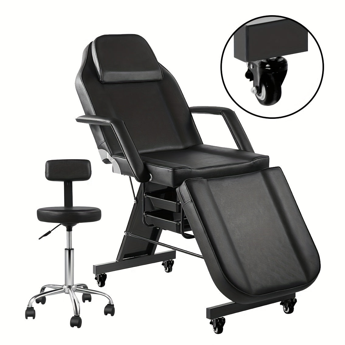 Facial Chair with Wheel Tattoo Chair for Client Beauty Chair Artist Spa Bed Removable Headrest for Client, Esthetician, Artist, Lash Bed Black