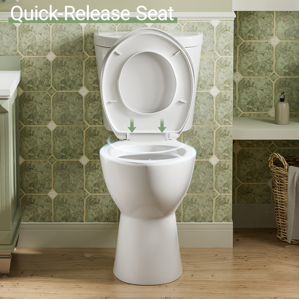 19'' High Rear Outle Toilet, Dual Flush 1/1.28 GPF, Round Rear Discharge with Soft Close Seat & Extension Pipe, Ideal for Seniors, Handicap & Tall Users