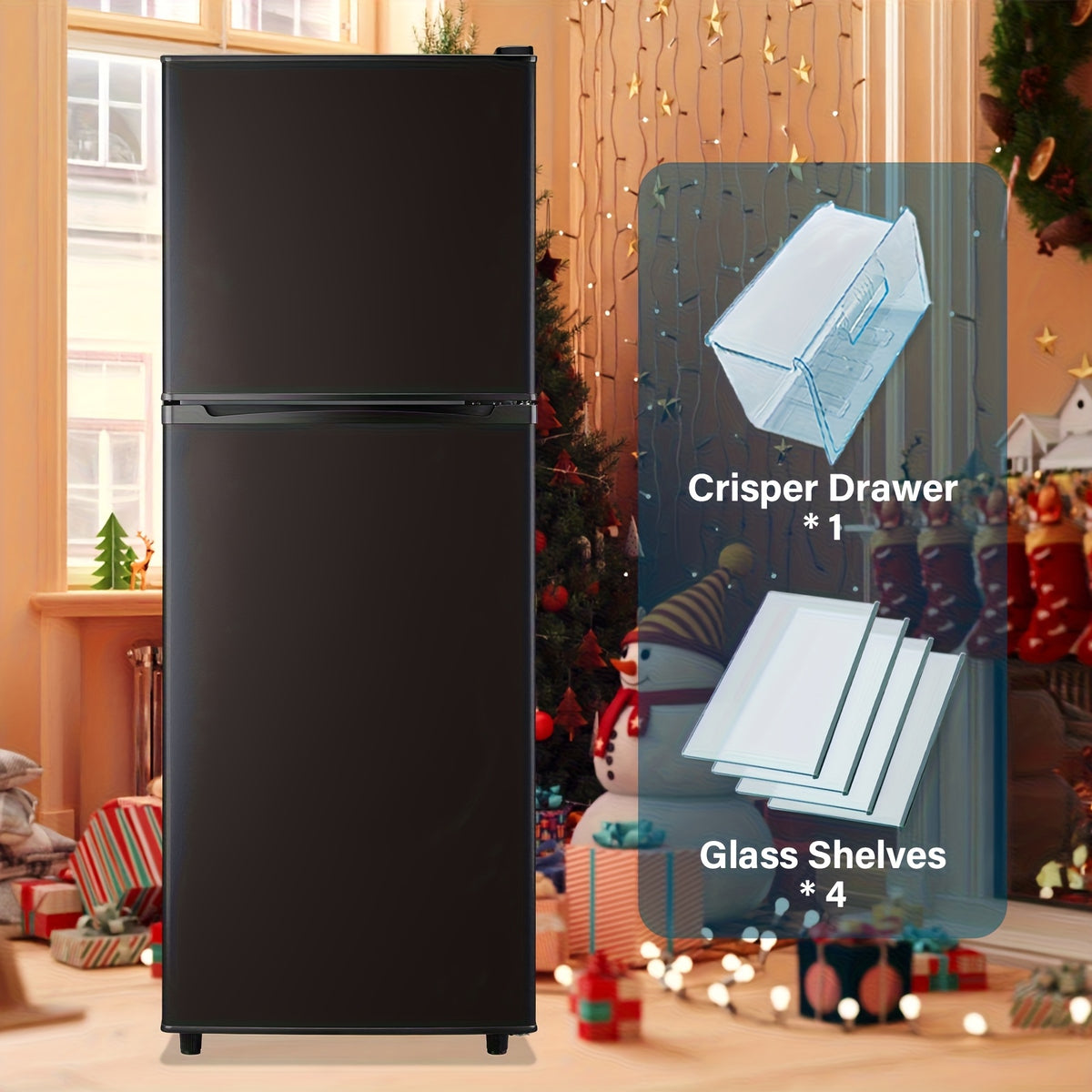[Compact Refrigerator] 5.0/4.5/2.4 Cu.Ft. Compact Refrigerator with Freezer Suitable for Office, Kitchen, Dorm & Bedroom, Mini Fridge with 2 Doors, 7-Tier Thermostat, Direct-Cool Cooling System, ABS Cabinet & Compressor Cooling, Low Voltage ( Plug)