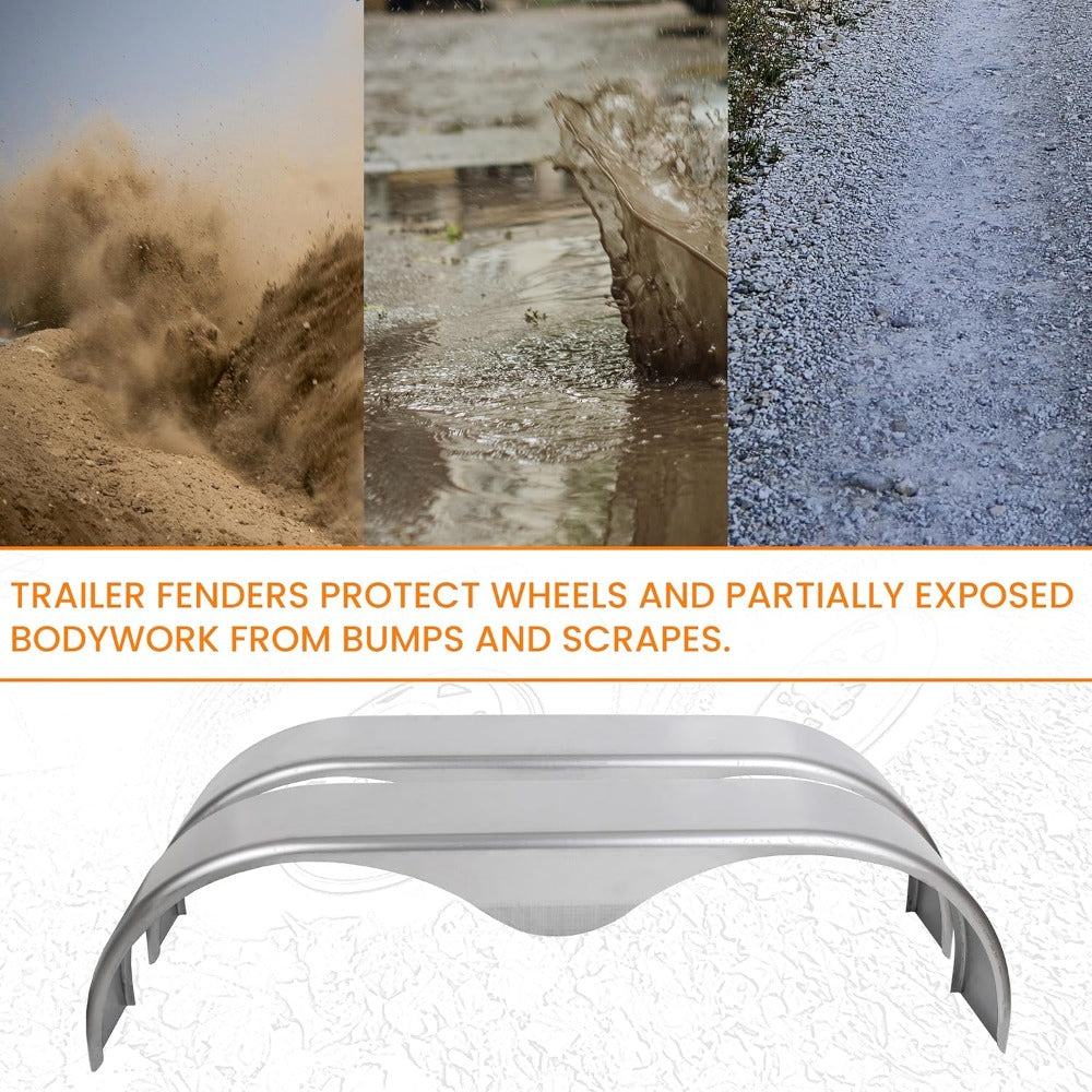 2Pcs Tandem Trailer Fender Double Axle Compatible with 13-15 Inch Wheels Teardrop Pair Enclosed Trailers 9" x 66" x 19.5" - Cold Rolled Steel (halloween & car accessories)