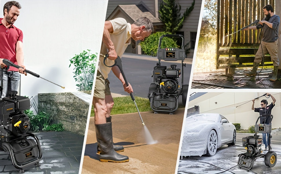 BLUBERY 3500 PSI Cold Water Gas Pressure Washer, 2.6 GPM Pressure Washer, 30Ft Pressure Hose, Black, Without Battery