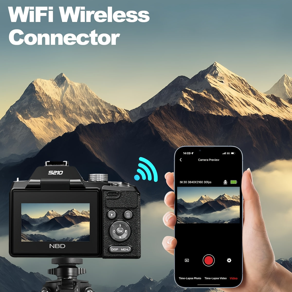 NBD 5K And 64MP Digital Cameras for Photography, 16X Optical Zoom Camera with Wifi And App Control, Vlogging Camera with 180° Flipable 3-Inch Screen, Auto Focus, Bag, 2 Batteries, Camera Strap And 32GB Card
