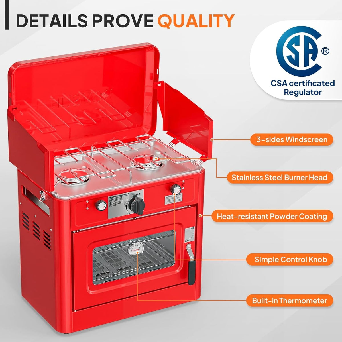 MEFEIR 2-in-1 Camping Stove with Propane Oven, Portable 2 Burner Stove & Outdoor Oven Combo with Auto-ignition & Thermometer for Camping Backyard Picnic