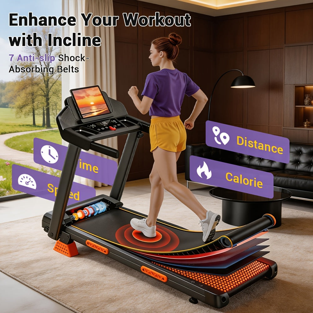 4-In-1 Folding Treadmill with 13% Incline, Portable with Handle, 350 Lbs Capacity for Home And Office, Without Battery