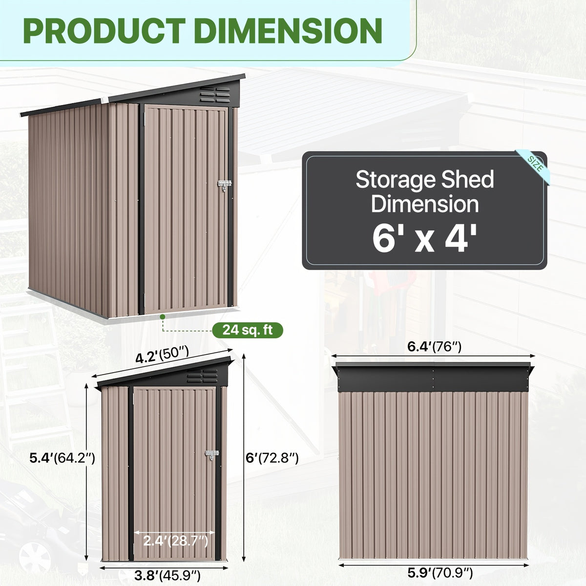 6' X 4' Heavy-Duty Metal Lean-to Storage Shed | With Sliding Door & Sloped Roof, Durable Metal Construction, Brown & Black Design, Nordivale Brand - Ideal for Patio, Lawn, Backyard - Spacious Organizer for Tools