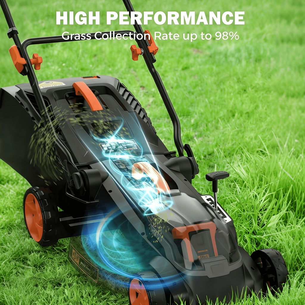 36V Brushless 19"/16" Cordless Lawn Mower with 4Ah Battery, 36V Battery Powered Walk-Behind Push Mowers, 6 Cutting Heights (25-75mm), 2-in-1 Mulching & Grass Collection, Foldable Handle for Vertical Storage