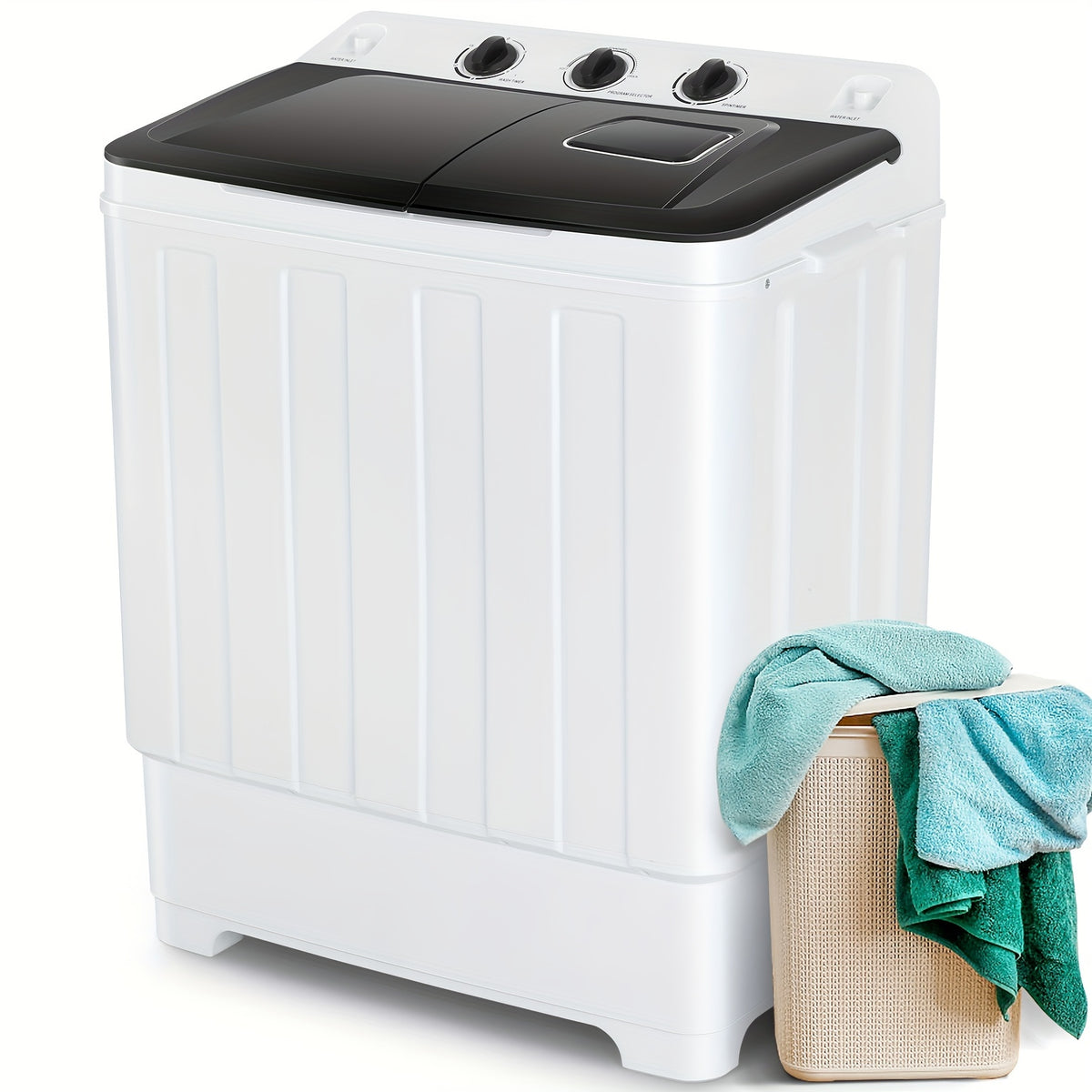 Portable Washing Machine 30Lbs 2 in 1 Compact Twin Tub Washing Machine, 19Lbs Washer And 11Lbs Spin Dryer with Built-In Drain Pump, Durable Design, Time Control, for for Apartments, Dorms, Rvs