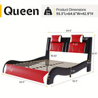 Modern Elegance Meets Functionality: Papajet Full Floating Bed Frame with Built-In LED Lights, Faux Leather Upholstery, And Wave-Shaped Curves, No Box Spring Required