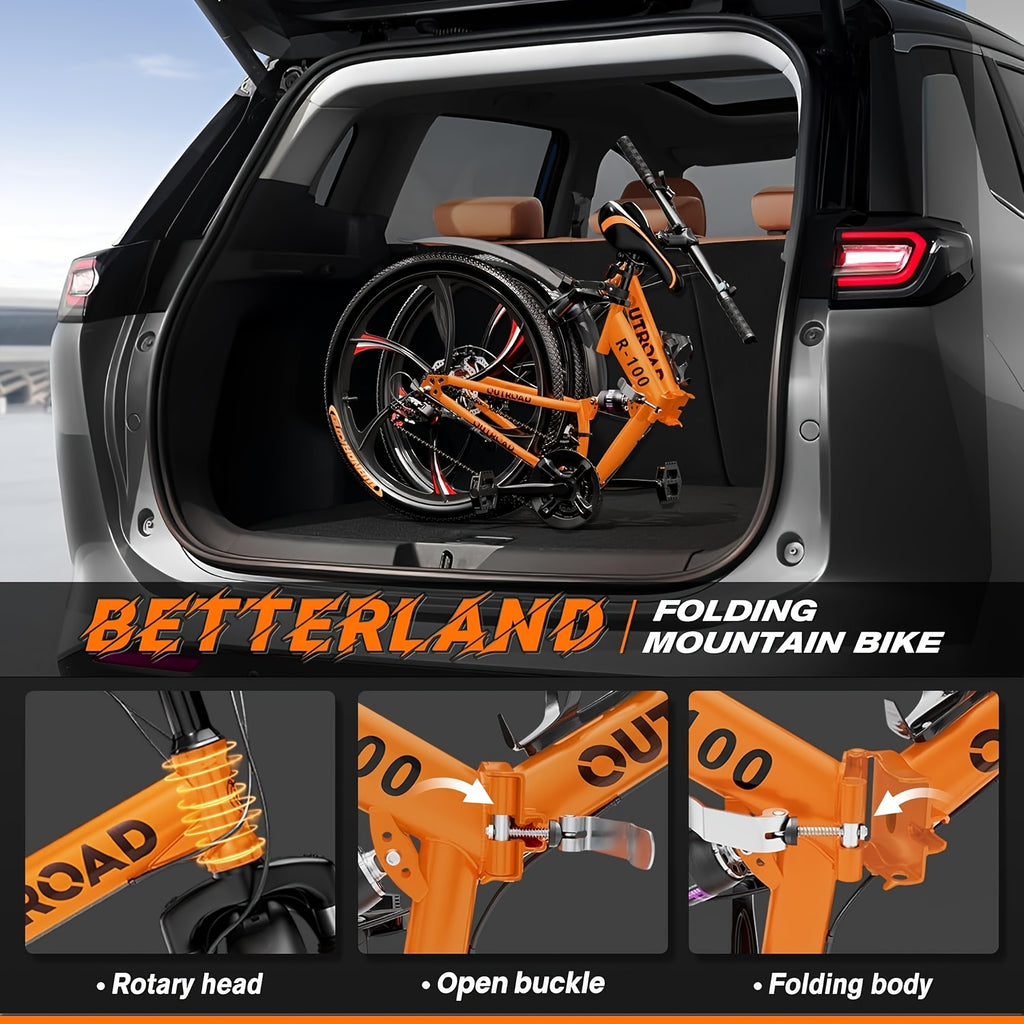 26 Inch Mountain Bike, 21 Speeds Full Suspension Folding Bikes, Dual Disc Brake, High Carbon Steel Frame And Non-Slip Quick Release Tire Bicycle for Adult