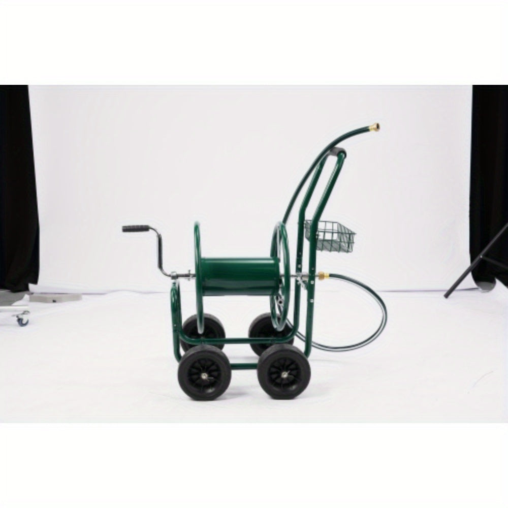 BONNLO Hose Reel Cart, Hold Up to 250ft Hose, Garden Water Hose Carts Mobile Tools with 4 Wheels, Heavy Duty Powder-coated Steel Outdoor Planting with Storage Basket, for Garden Yard Lawn, Upgrated Solid Tires