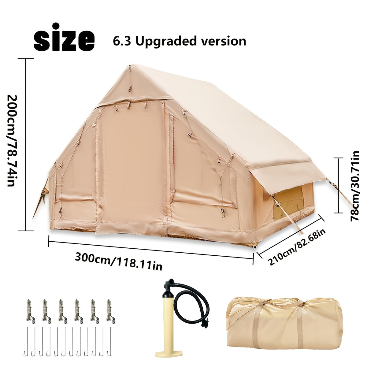Pakicetus 2-4-6-8 Person Summer Camping Inflatable Tent, Quick Air Circulation with Breathable Mesh Design, Weather-Resistant Oxford Cloth Material Four-Season Camping Cabin, Spacious Full Mesh Windows and Door, Easy Setup with Manual Pump