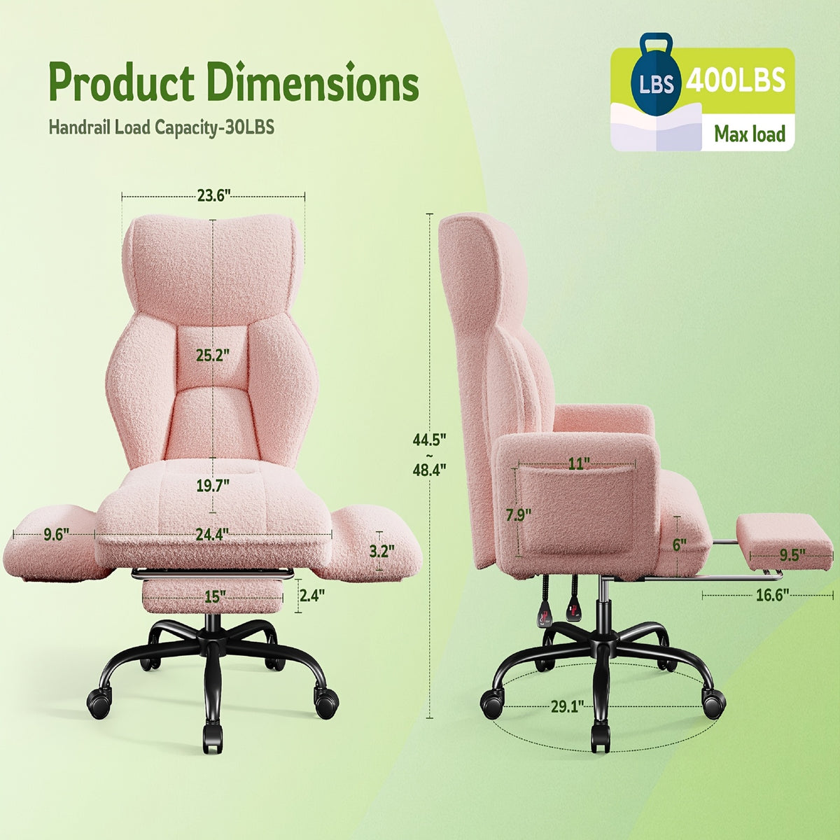 Big Tall Office Chair, Flip Armrests For Pets & Cross Legged Sitting, Adjustable Back & Footrest, Comfortable Fabric Executive Ergonomic Chair For Office, Study, Meeting Room, Pink, White, Black, Grey