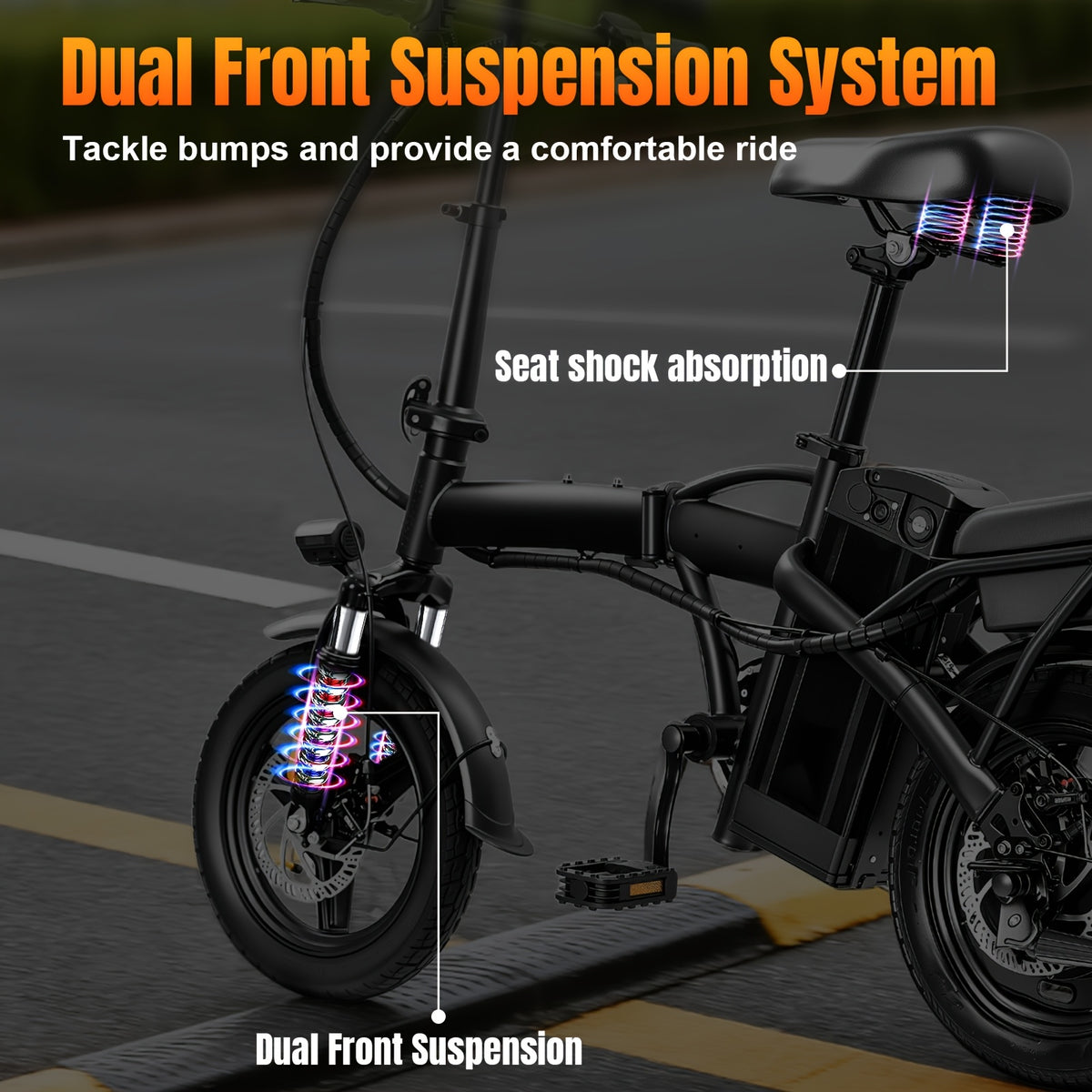 14 Inch Folding Electric Bikefor Adults And Teens, 500W Peak Motor, Top Speed 15-24MPH, Portable Foldable Commuter Bicycle For Urban Travel